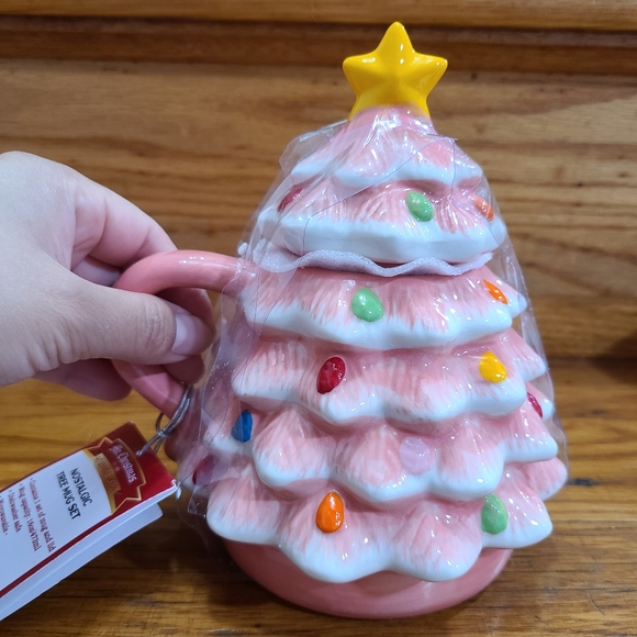 Pink Mr. Christmas Nostalgic Tree With Topper Lid Ceramic Mug - Picture 7 of 8
